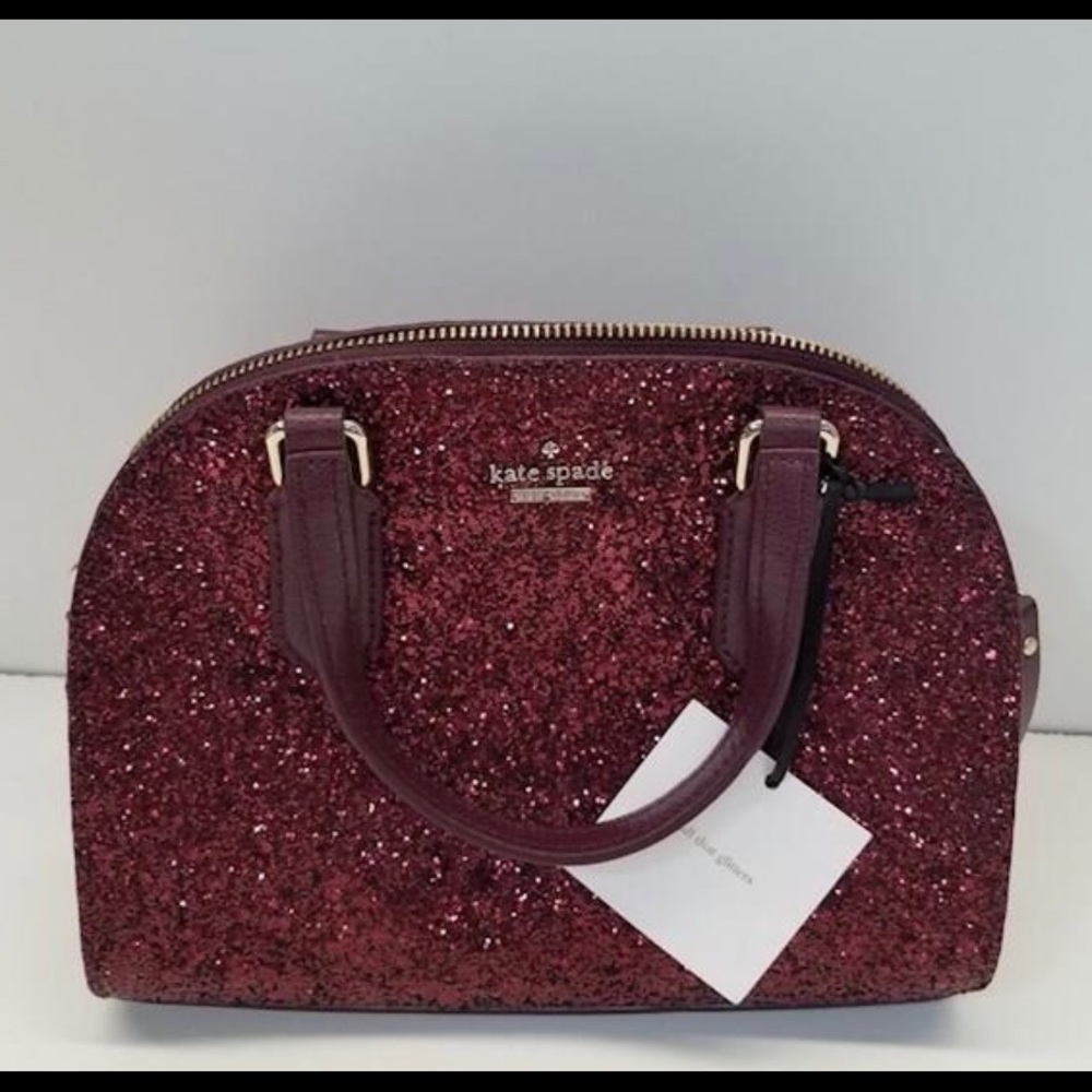 NWT Kate Spade Mini Reiley Burgundy Glitter Crossbody Bag